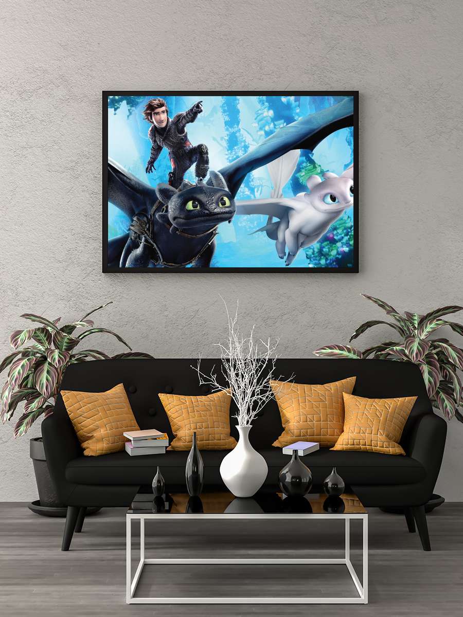 Ejderhanı Nasıl Eğitirsin 3: Gizli Dünya - How to Train Your Dragon: The Hidden World Film Tablo Siyah Çerçeveli Film Poster Afiş Tablo