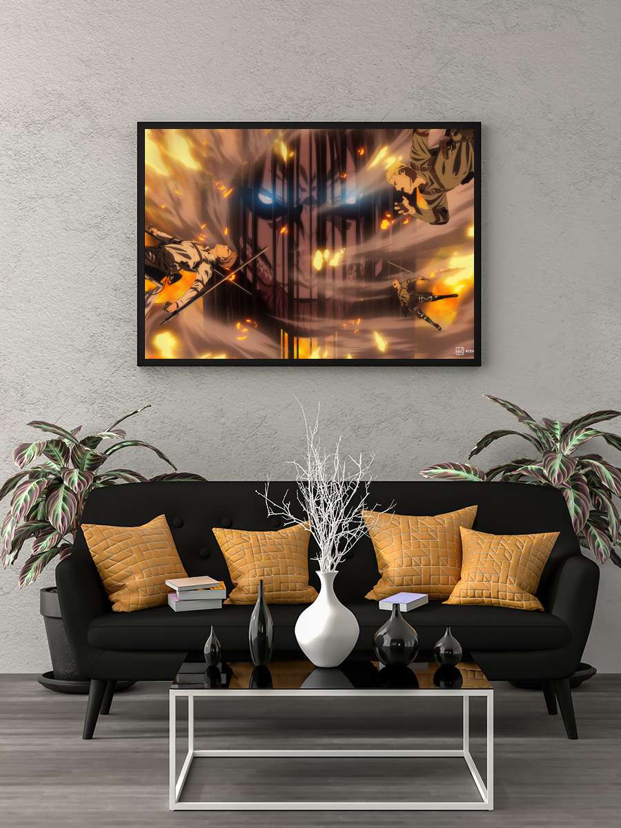 Attack on Titan - 進撃の巨人 Dizi Tablo Siyah Çerçeveli Dizi Poster Duvar Tablo