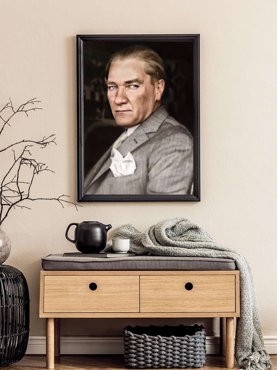 Atatürk Poster Tablo Siyah Çerçeveli Atatürk Duvar Tablo