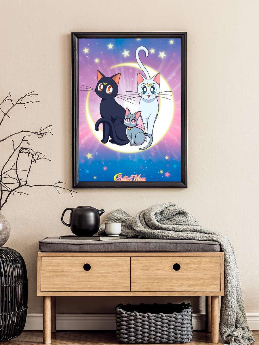 Sailor Moon - Luna, Artemis & Diana Anime Poster Tablo Siyah Çerçeveli Yüksek Kalite Anime Duvar Tablo