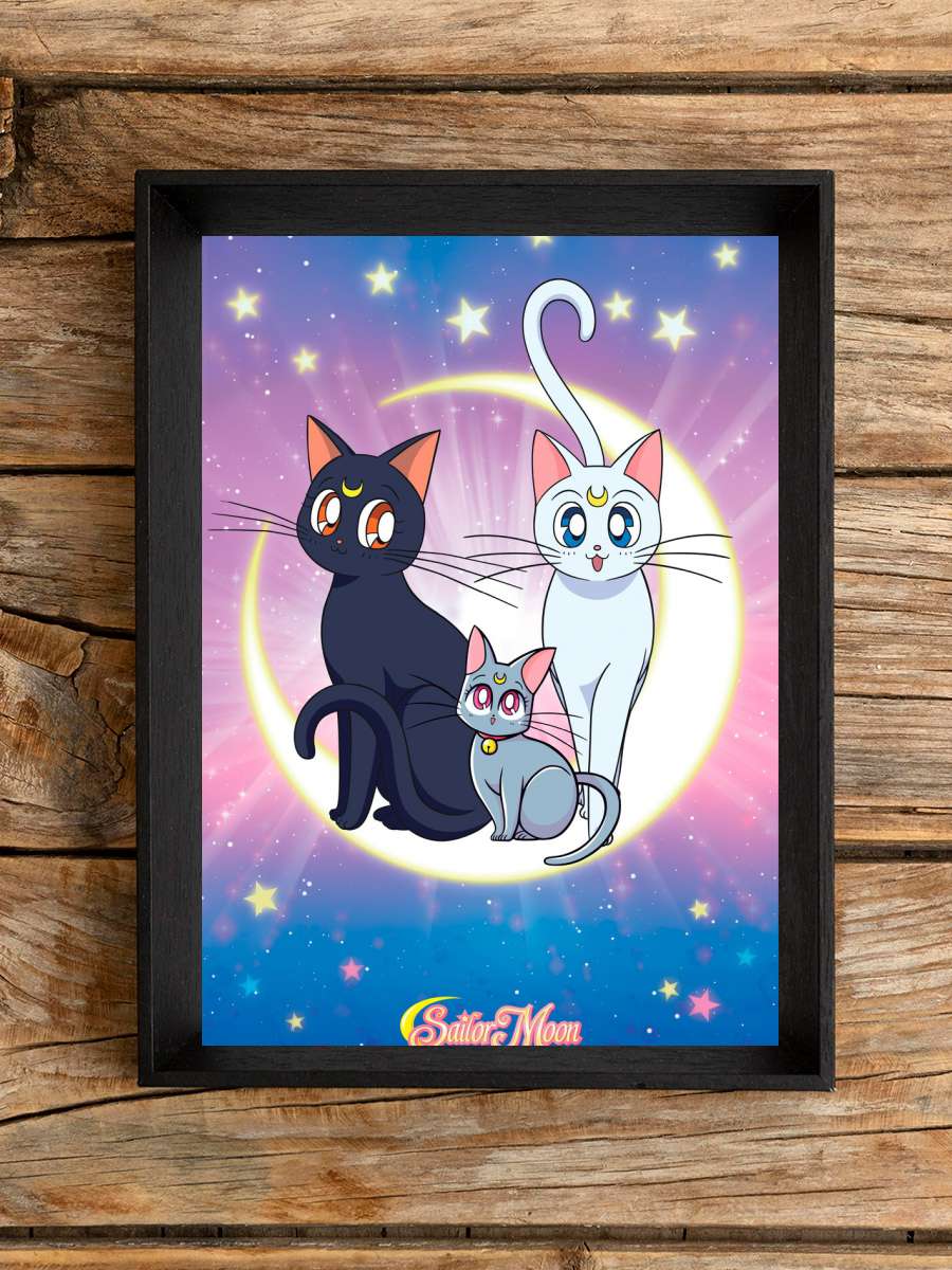Sailor Moon - Luna, Artemis & Diana Anime Poster Tablo Siyah Çerçeveli Yüksek Kalite Anime Duvar Tablo