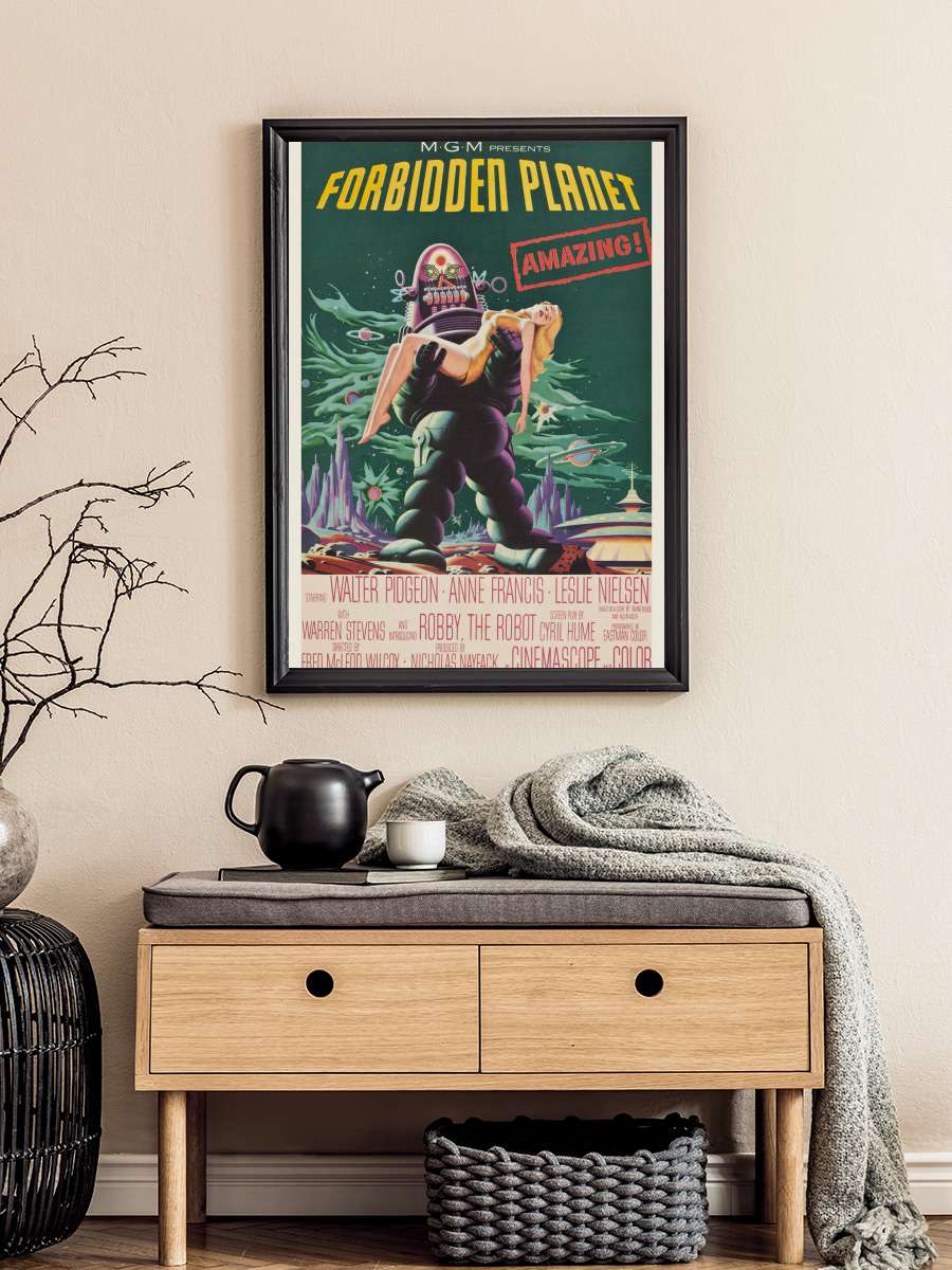 Forbidden Planet (Vintage… (Vintage Cinema / Retro Movie Theatre… Film Poster Tablo Siyah Çerçeveli Yüksek Kalite Film Duvar Tablo