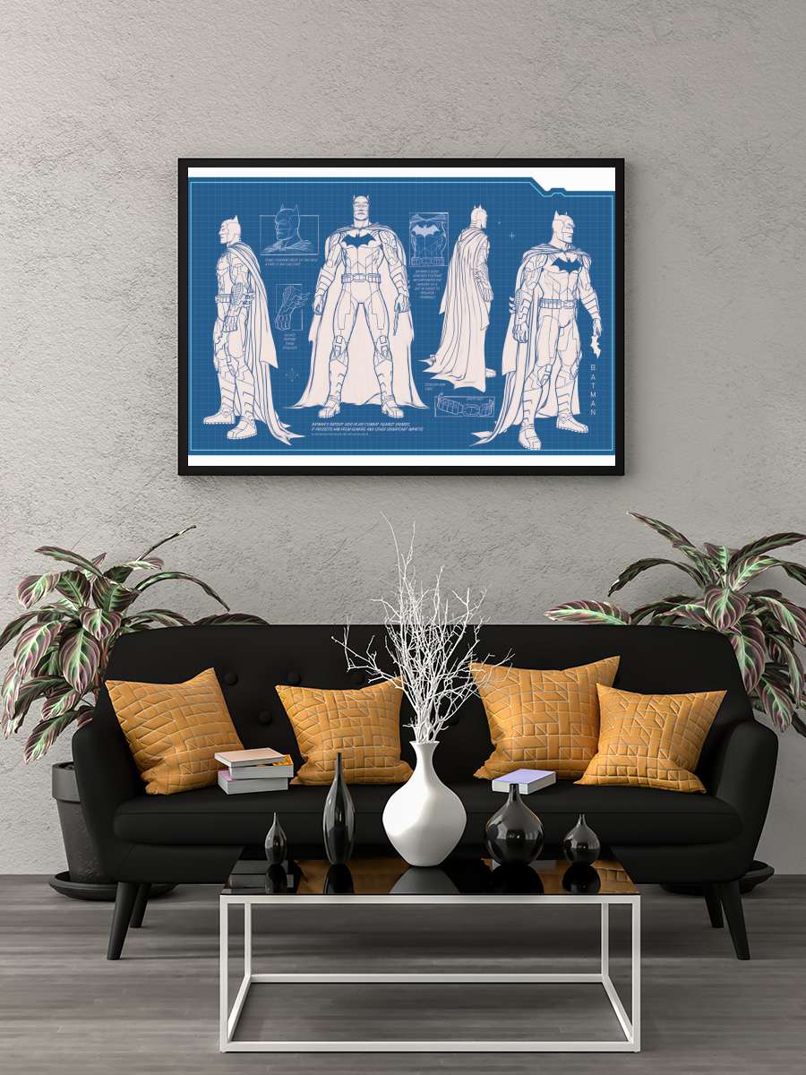 Batman - Batsuit blueprint Film Poster Tablo Siyah Çerçeveli Yüksek Kalite Film Duvar Tablo