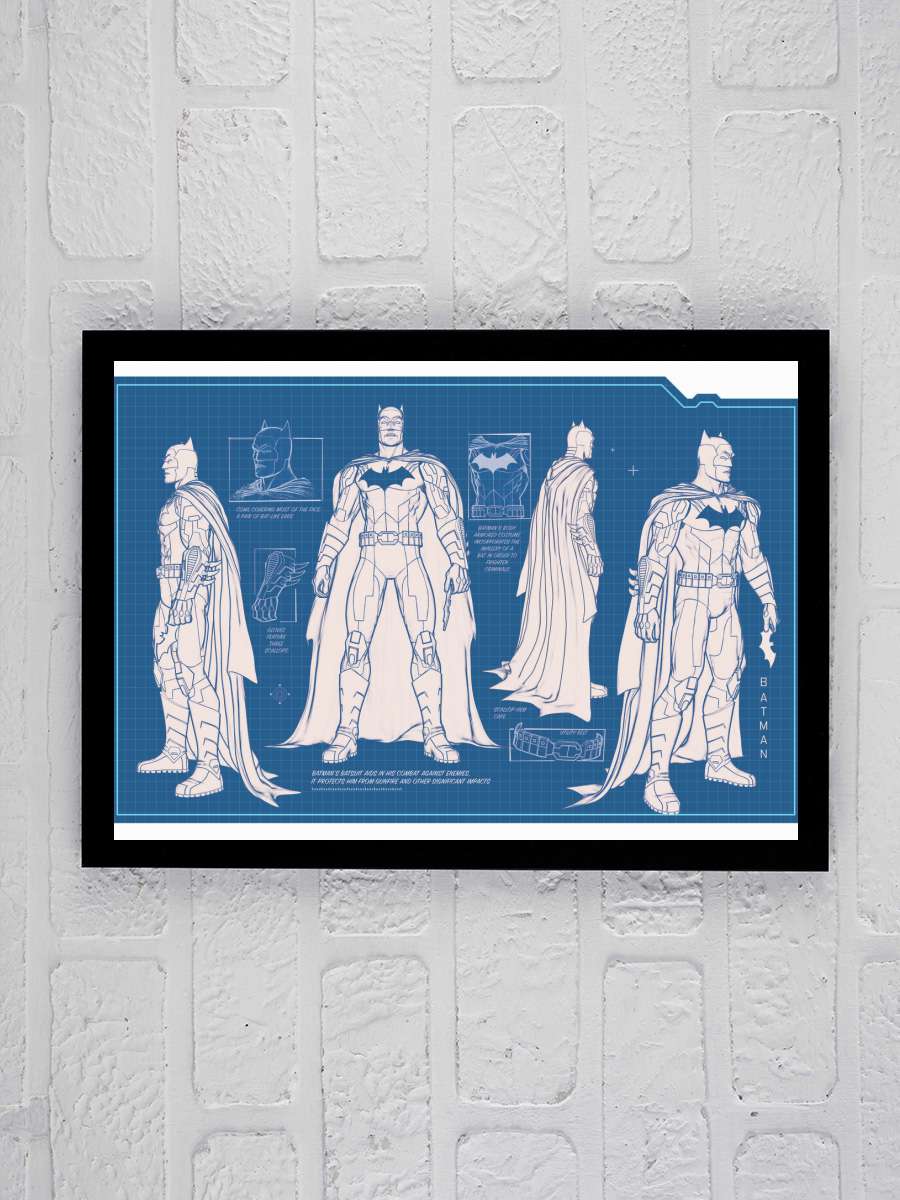 Batman - Batsuit blueprint Film Poster Tablo Siyah Çerçeveli Yüksek Kalite Film Duvar Tablo