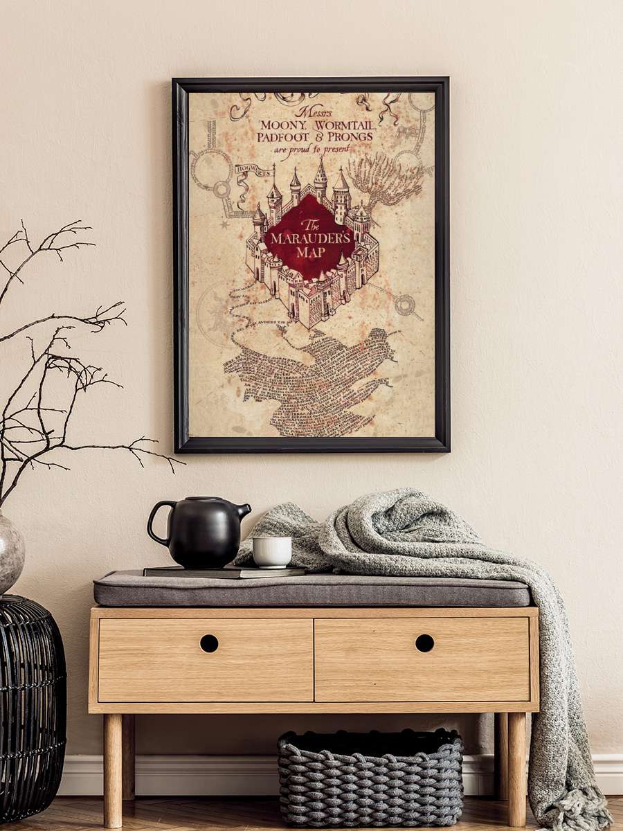 Harry Potter - Marauder's Map Film Poster Tablo Siyah Çerçeveli Yüksek Kalite Film Duvar Tablo