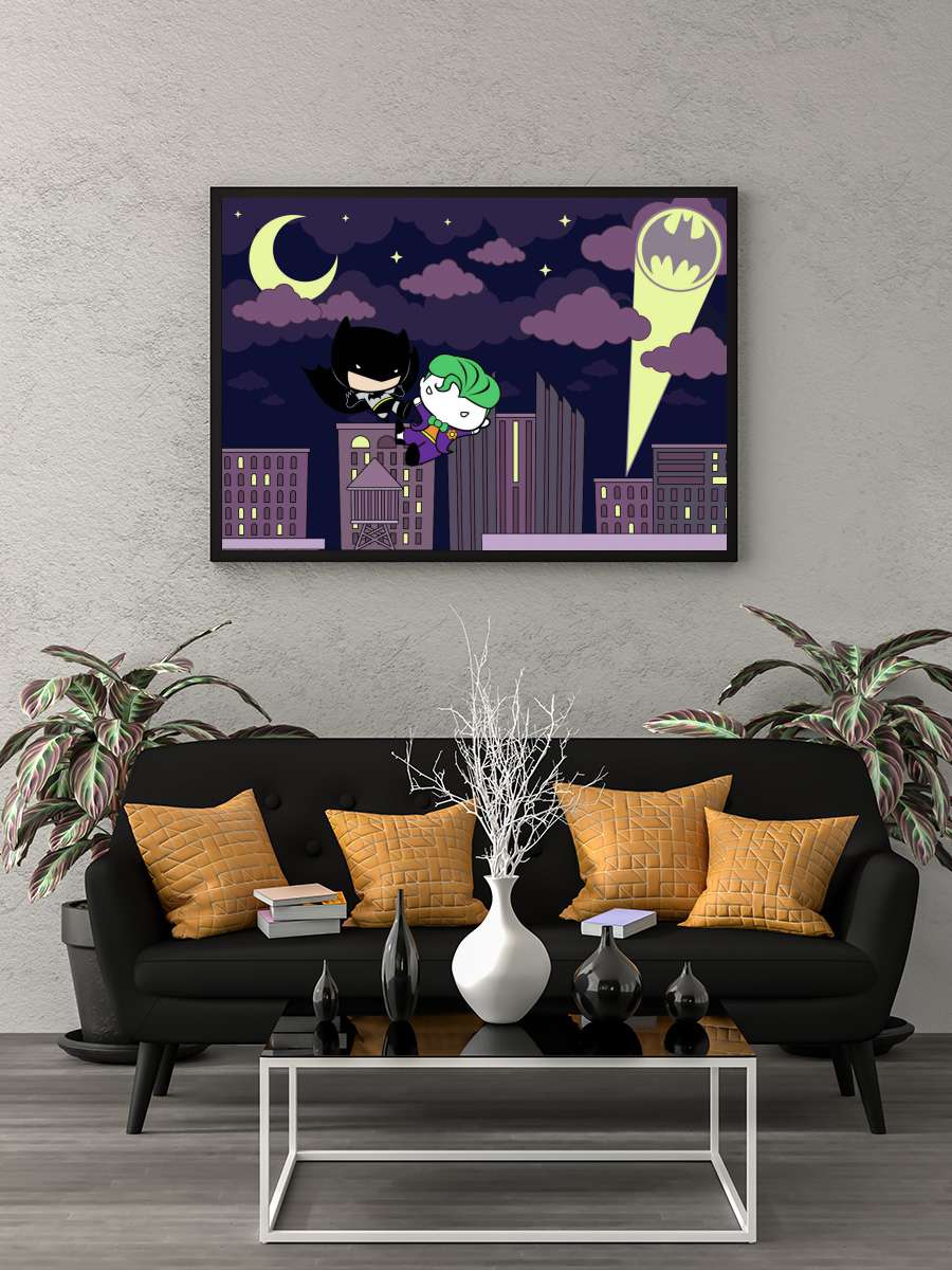 Batman and Joker - Chibi Film Poster Tablo Siyah Çerçeveli Yüksek Kalite Film Duvar Tablo