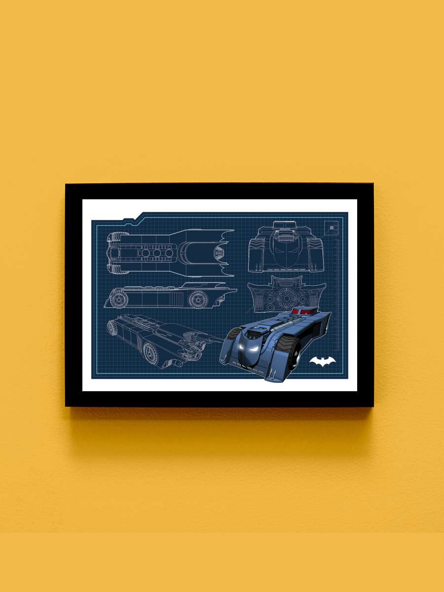 Batmobil - Blueprint Film Poster Tablo Siyah Çerçeveli Yüksek Kalite Film Duvar Tablo - En İyi Fiyatlarla