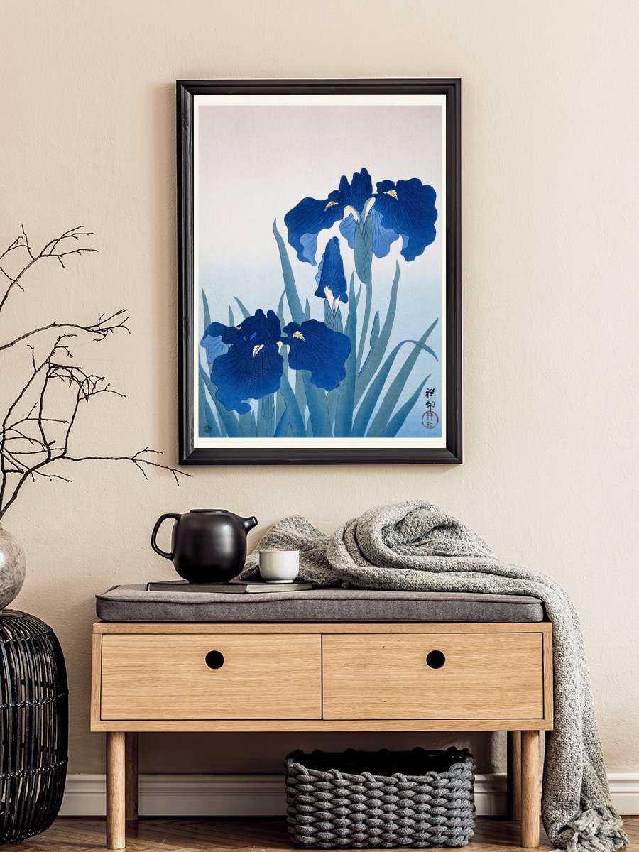Blue Iris Flowers (Japandi… (Japandi Vintage) - Ohara Koson Sanatsal Modern Tablo Siyah Çerçeveli Poster Modern Duvar Tablo