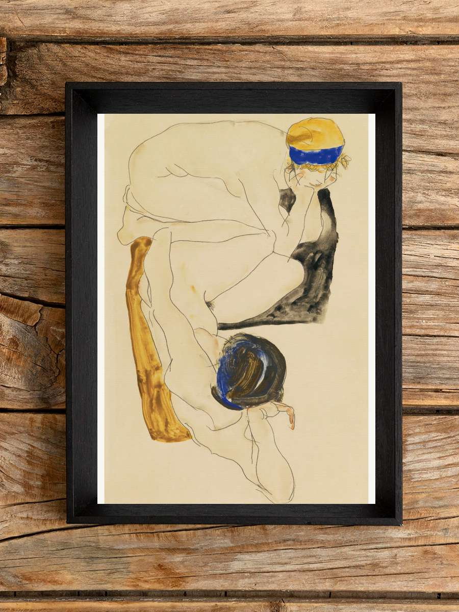 Lying Woman (Female Nude Line… Line Sketch) - Egon Schiele Sanatsal Modern Tablo Siyah Çerçeveli Poster Modern Duvar Tablo