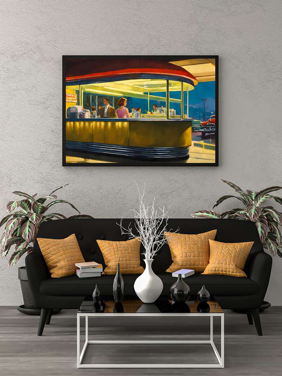 In the Diner Sanatsal Modern Tablo Siyah Çerçeveli Poster Modern Duvar Tablo