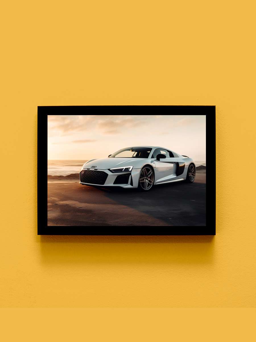 White car at sunset Araba Tablo Siyah Çerçeveli Araba Poster Duvar Tablo - En İyi Fiyatlarla