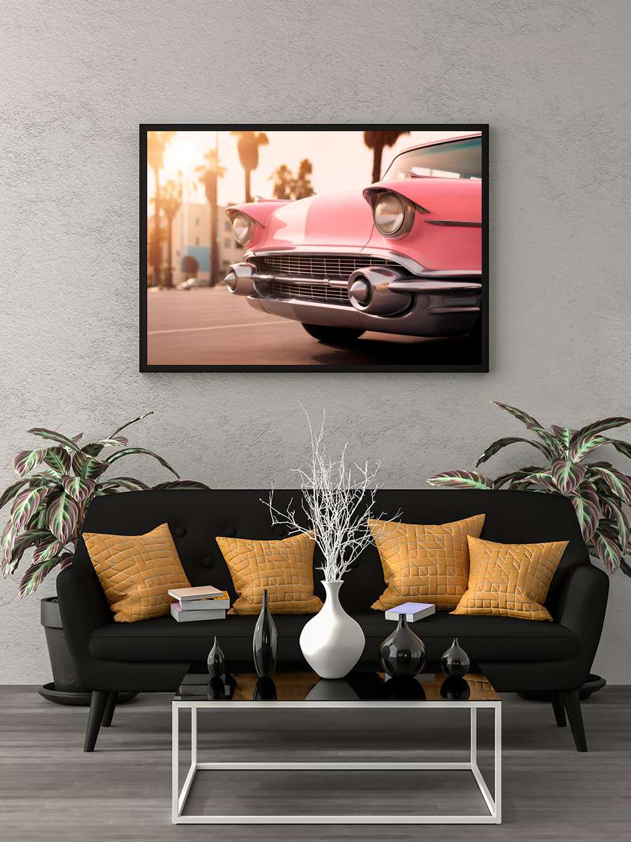 California Dreaming - Venice… Venice Pink Retro Car Araba Tablo Siyah Çerçeveli Araba Poster Duvar Tablo