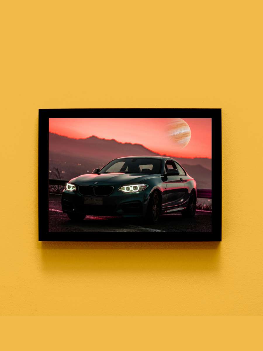 Car in the Sunset with Space… Space Planet Araba Tablo Siyah Çerçeveli Araba Poster Duvar Tablo - En İyi Fiyatlarla