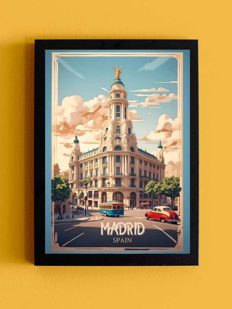 Madrid Vintage Retro Travel Art Araba Tablo Siyah Çerçeveli Araba Poster Duvar Tablo - En İyi Fiyatlarla