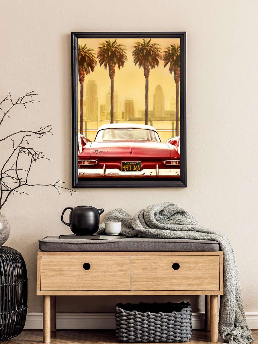 PLYMOUTH SAVOY WITH PALMS Araba Tablo Siyah Çerçeveli Araba Poster Duvar Tablo