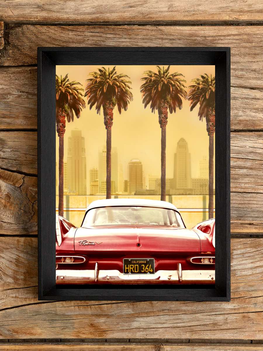 PLYMOUTH SAVOY WITH PALMS Araba Tablo Siyah Çerçeveli Araba Poster Duvar Tablo