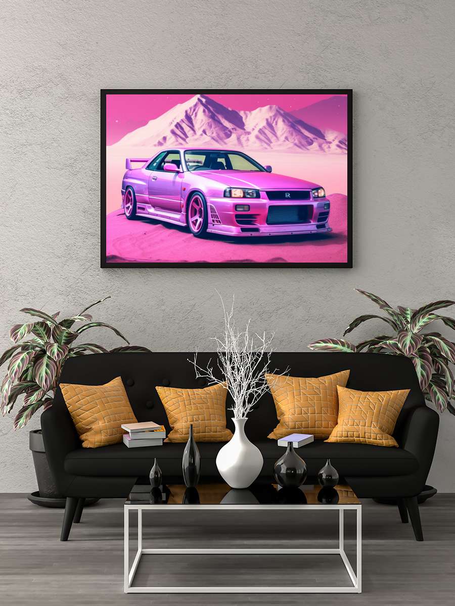 Cars Painting Mountain Araba Tablo Siyah Çerçeveli Araba Poster Duvar Tablo