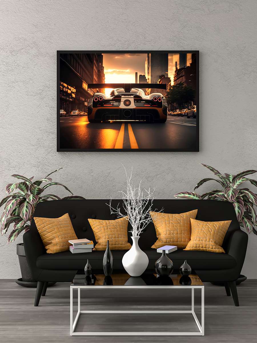 Sportcar in the city Araba Tablo Siyah Çerçeveli Araba Poster Duvar Tablo