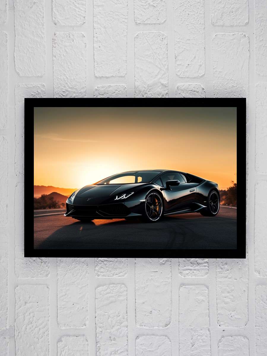 Black car at sunset Araba Tablo Siyah Çerçeveli Araba Poster Duvar Tablo