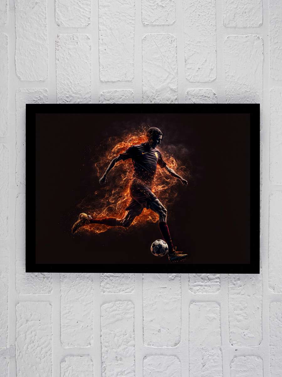 soccer football Futbol Tablo Siyah Çerçeveli Futbolcu Poster Duvar Tablo