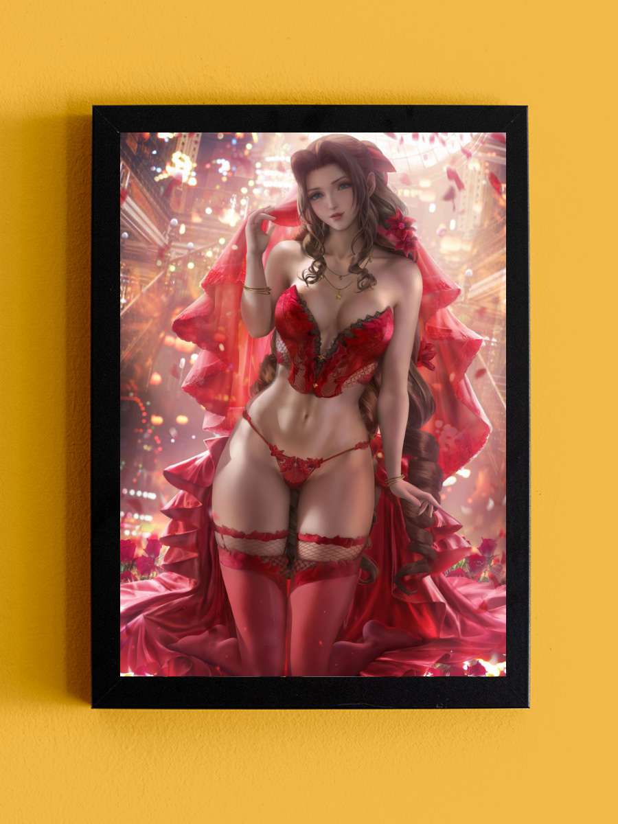 Aerith Red Gown Lingerie Anime Tablo Siyah Çerçeveli Yüksek Kalite Anime Duvar Poster Tablo - En İyi Fiyatlarla