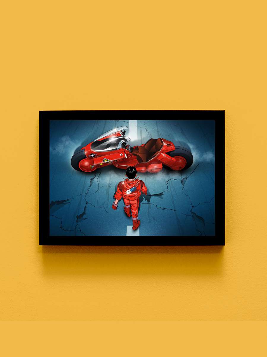 Akira Kaneda and his bike Anime Tablo Siyah Çerçeveli Yüksek Kalite Anime Duvar Poster Tablo - En İyi Fiyatlarla