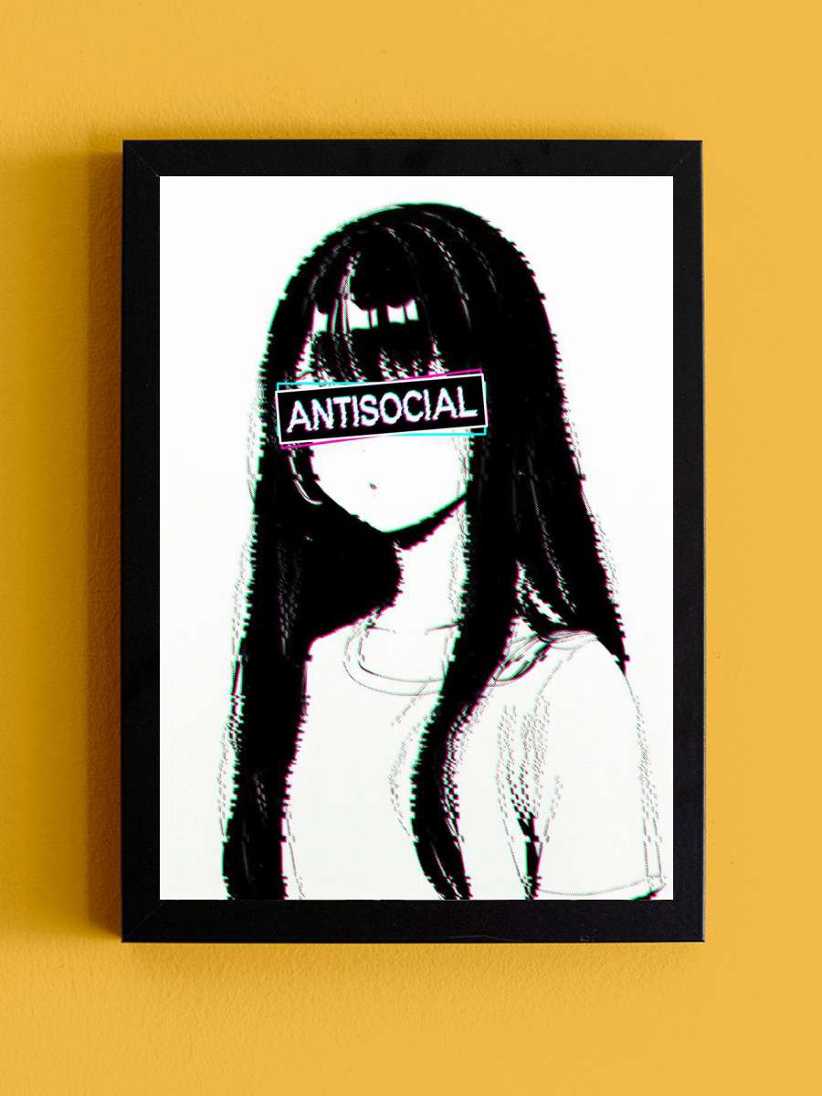 Antisocial Sad Girl Glitch Anime Tablo Siyah Çerçeveli Yüksek Kalite Anime Duvar Poster Tablo - En İyi Fiyatlarla