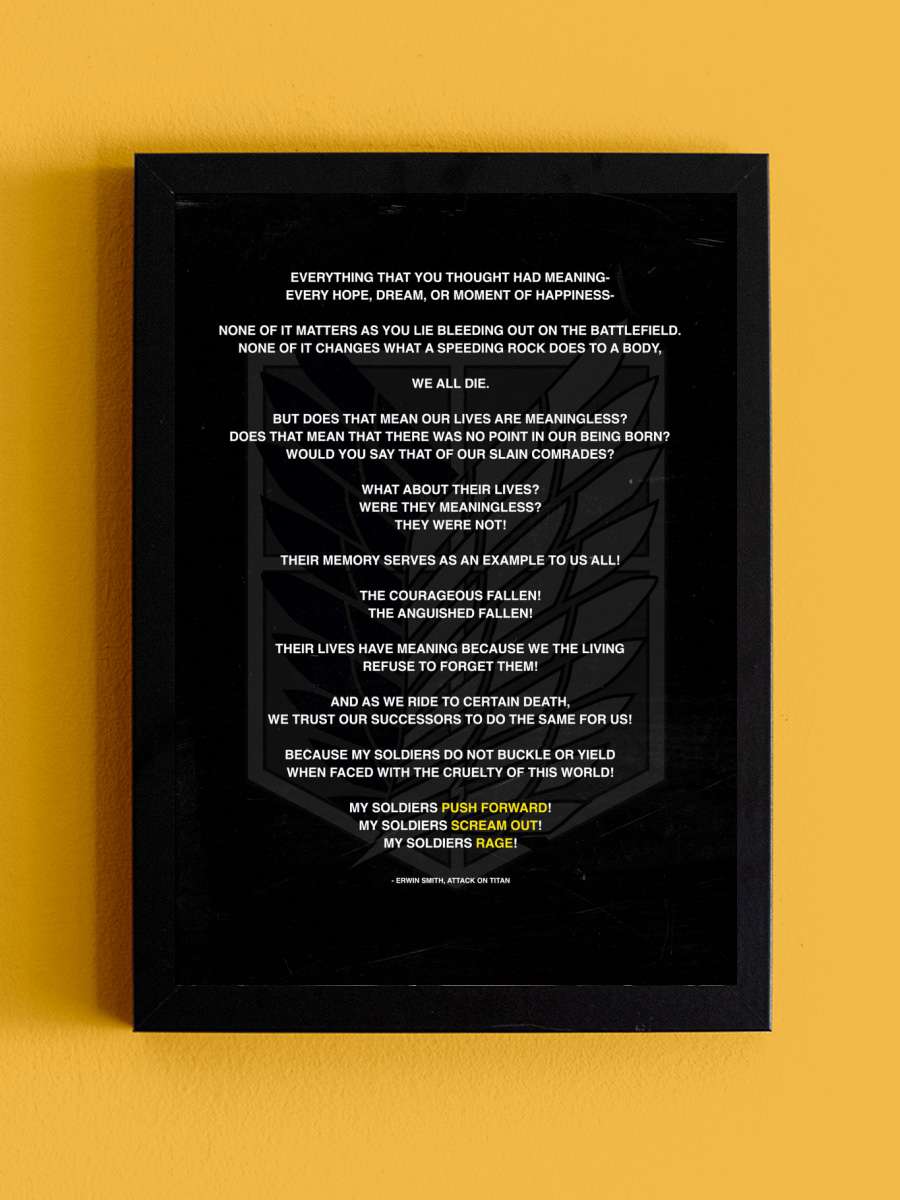 Attack on Titan ErwinSmith Anime Tablo Siyah Çerçeveli Yüksek Kalite Anime Duvar Poster Tablo - En İyi Fiyatlarla