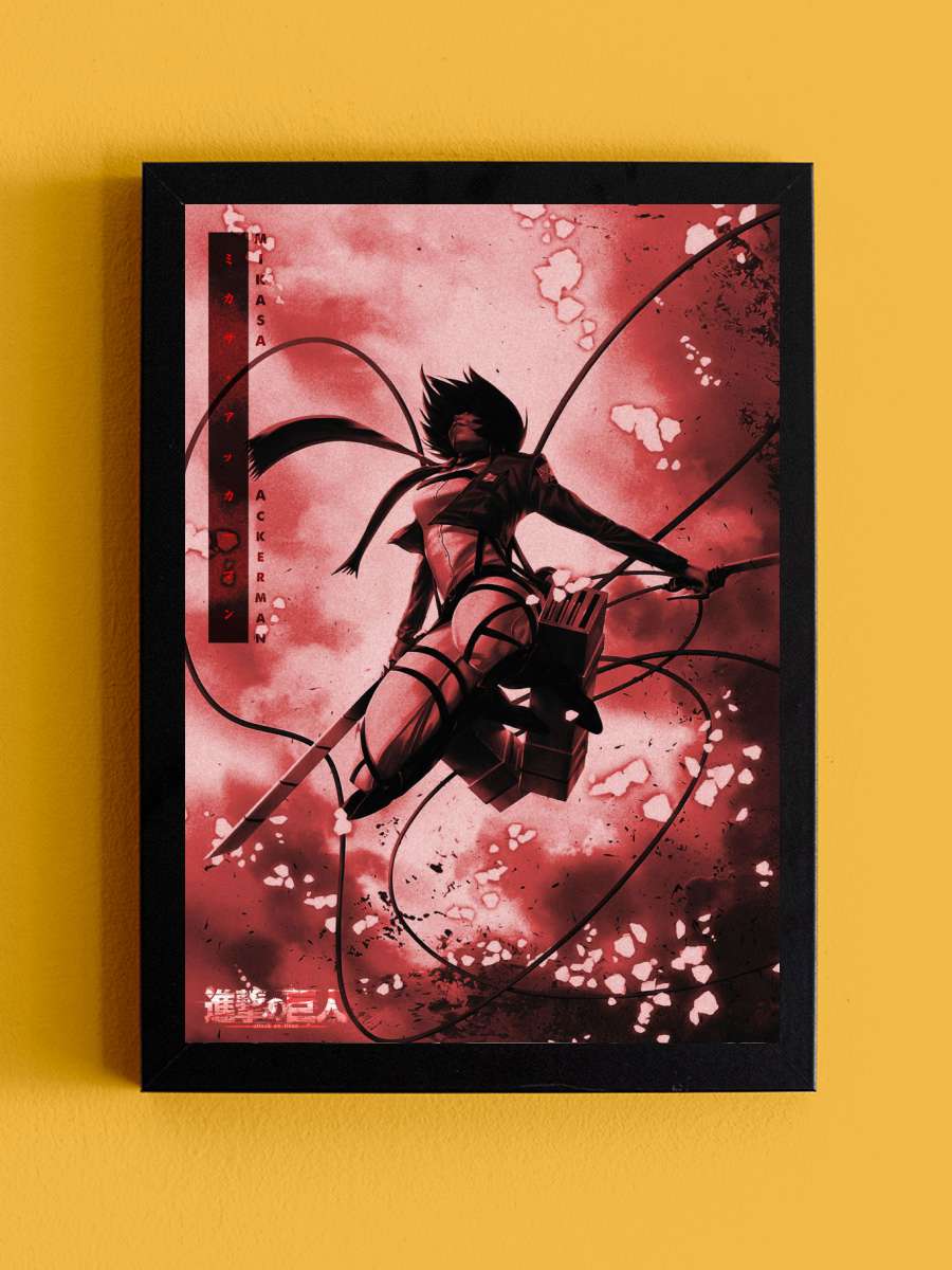 Attack on Titan Mikasa Anime Tablo Siyah Çerçeveli Yüksek Kalite Anime Duvar Poster Tablo - En İyi Fiyatlarla