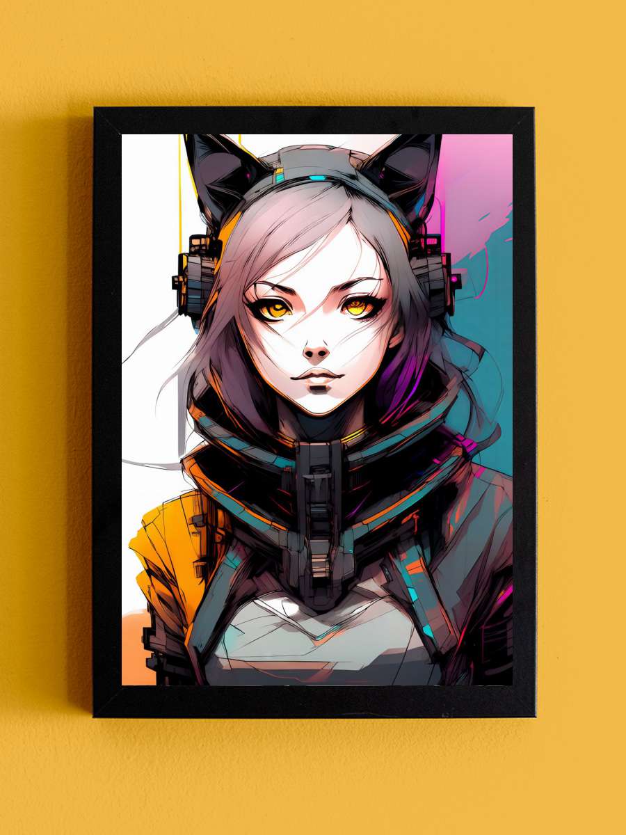 Beauty Cyber Cat girl Art Anime Tablo Siyah Çerçeveli Yüksek Kalite Anime Duvar Poster Tablo - En İyi Fiyatlarla
