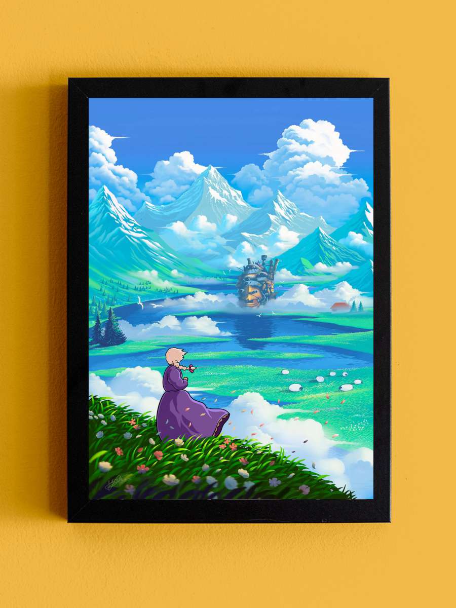 Castle and mountains Anime Tablo Siyah Çerçeveli Yüksek Kalite Anime Duvar Poster Tablo - En İyi Fiyatlarla