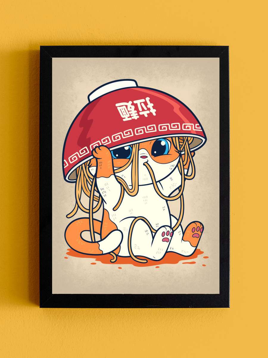 Cat Wearing Ramen Bowl Anime Tablo Siyah Çerçeveli Yüksek Kalite Anime Duvar Poster Tablo - En İyi Fiyatlarla
