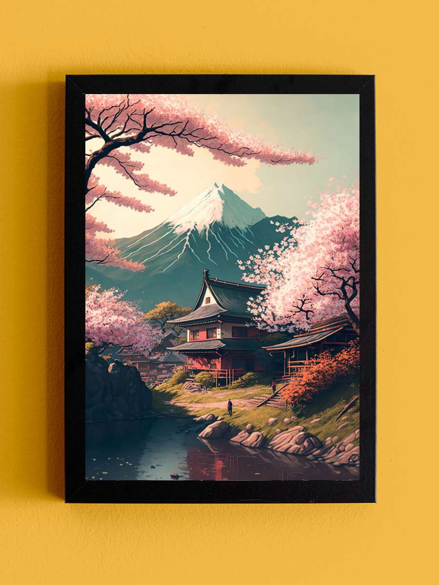 Cherry Blossom Japan House Anime Tablo Siyah Çerçeveli Yüksek Kalite Anime Duvar Poster Tablo - En İyi Fiyatlarla