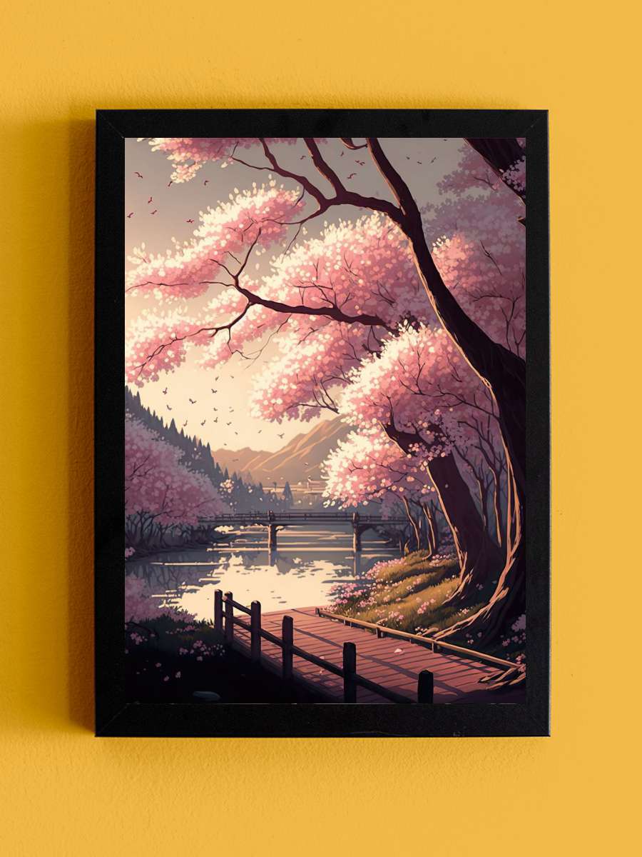 Cherry Blossom Sakura Lake Anime Tablo Siyah Çerçeveli Yüksek Kalite Anime Duvar Poster Tablo - En İyi Fiyatlarla
