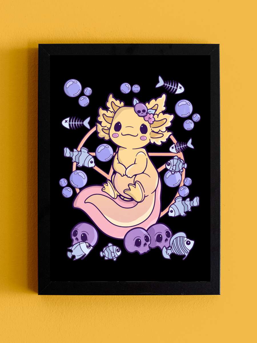 Chibi Horror Scary Axolotl Anime Tablo Siyah Çerçeveli Yüksek Kalite Anime Duvar Poster Tablo - En İyi Fiyatlarla
