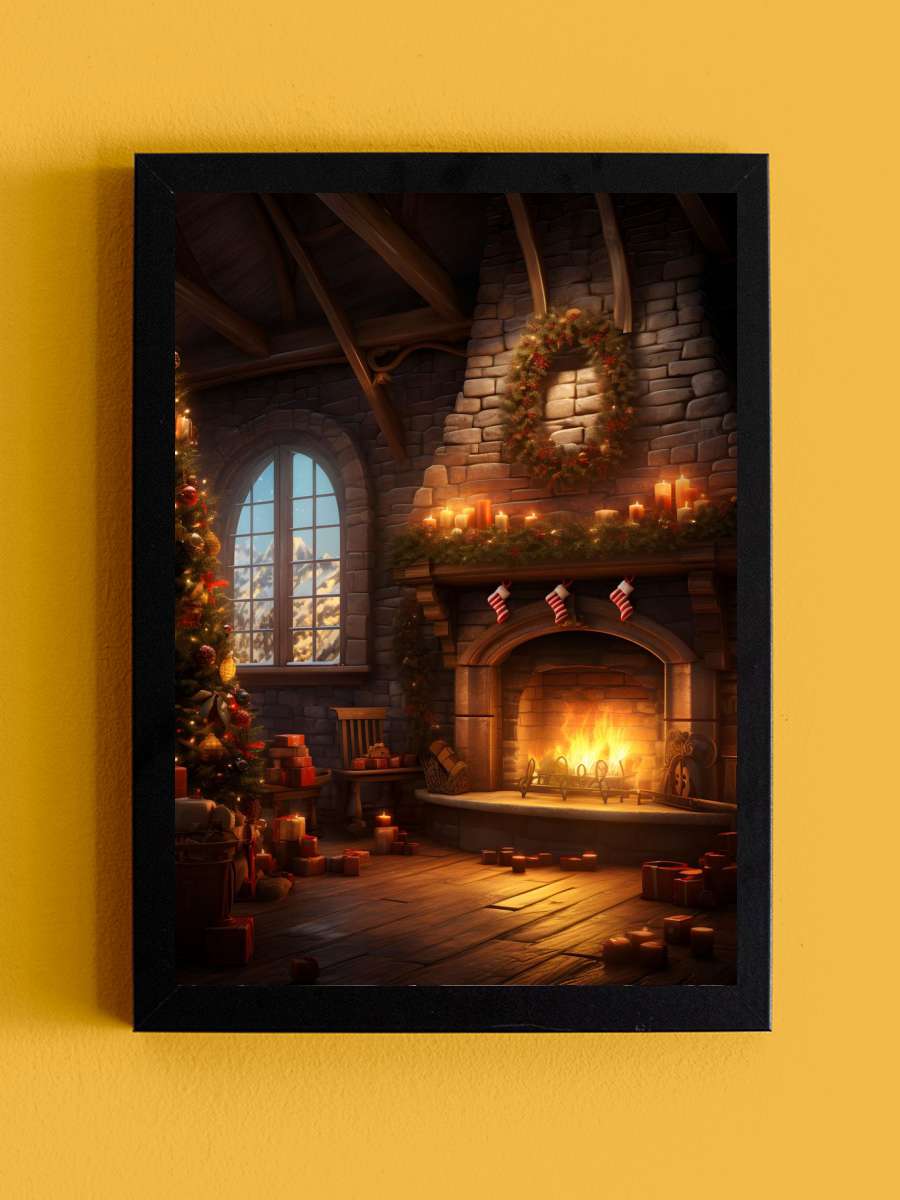 Christmas fireplace Anime Tablo Siyah Çerçeveli Yüksek Kalite Anime Duvar Poster Tablo - En İyi Fiyatlarla
