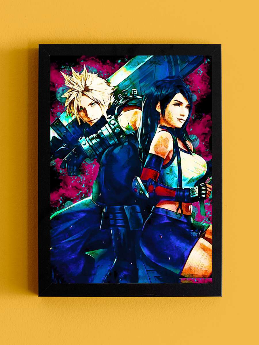 coud and tifa ff7 Anime Tablo Siyah Çerçeveli Yüksek Kalite Anime Duvar Poster Tablo - En İyi Fiyatlarla