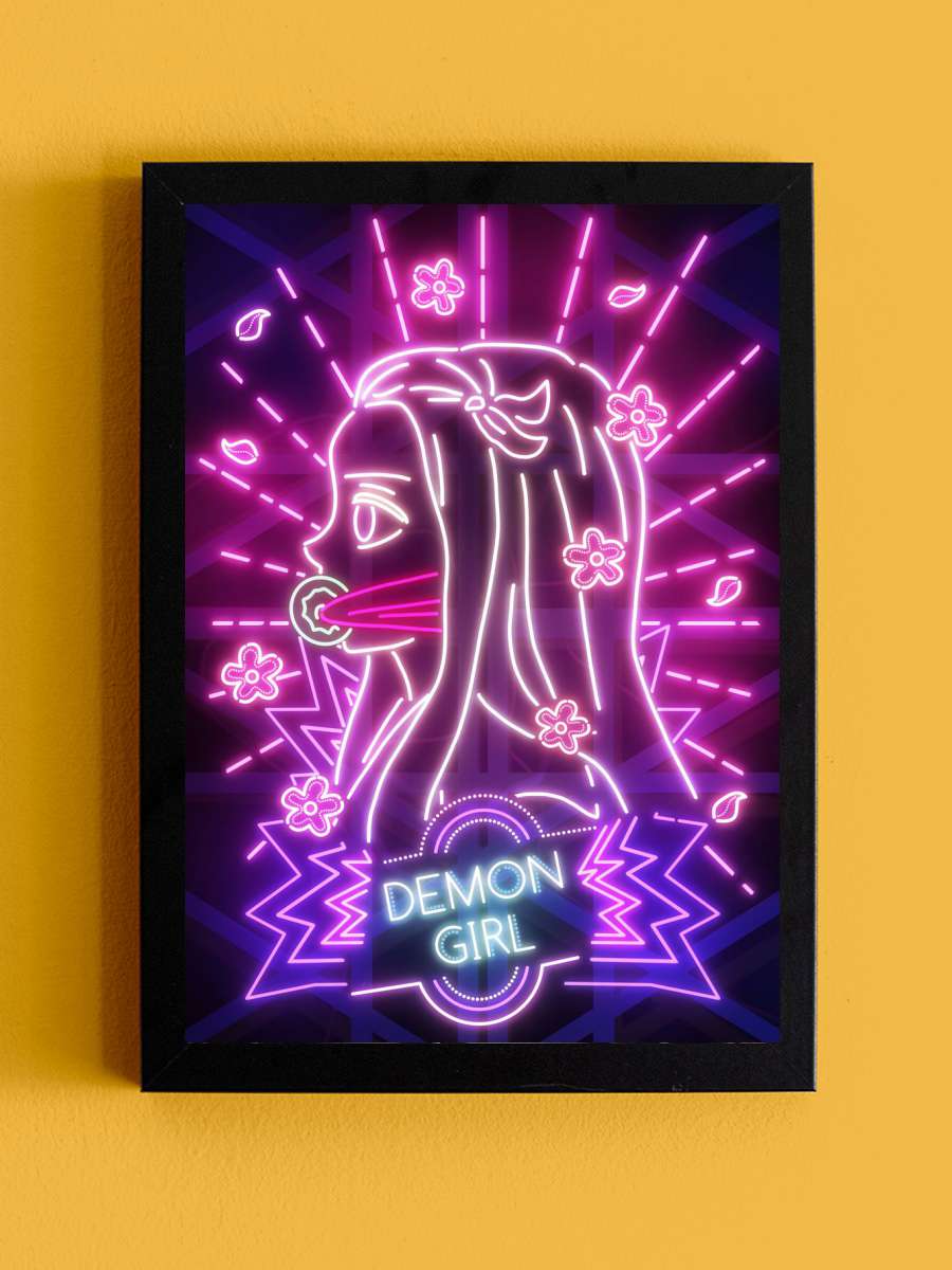 Demon girl neon poster Anime Tablo Siyah Çerçeveli Yüksek Kalite Anime Duvar Poster Tablo - En İyi Fiyatlarla