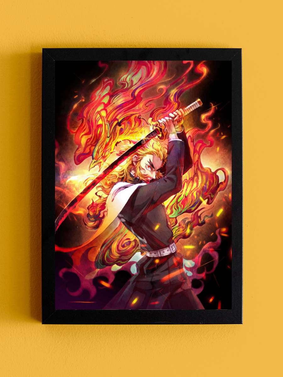 Demon Slayer Rengoku Anime Tablo Siyah Çerçeveli Yüksek Kalite Anime Duvar Poster Tablo - En İyi Fiyatlarla