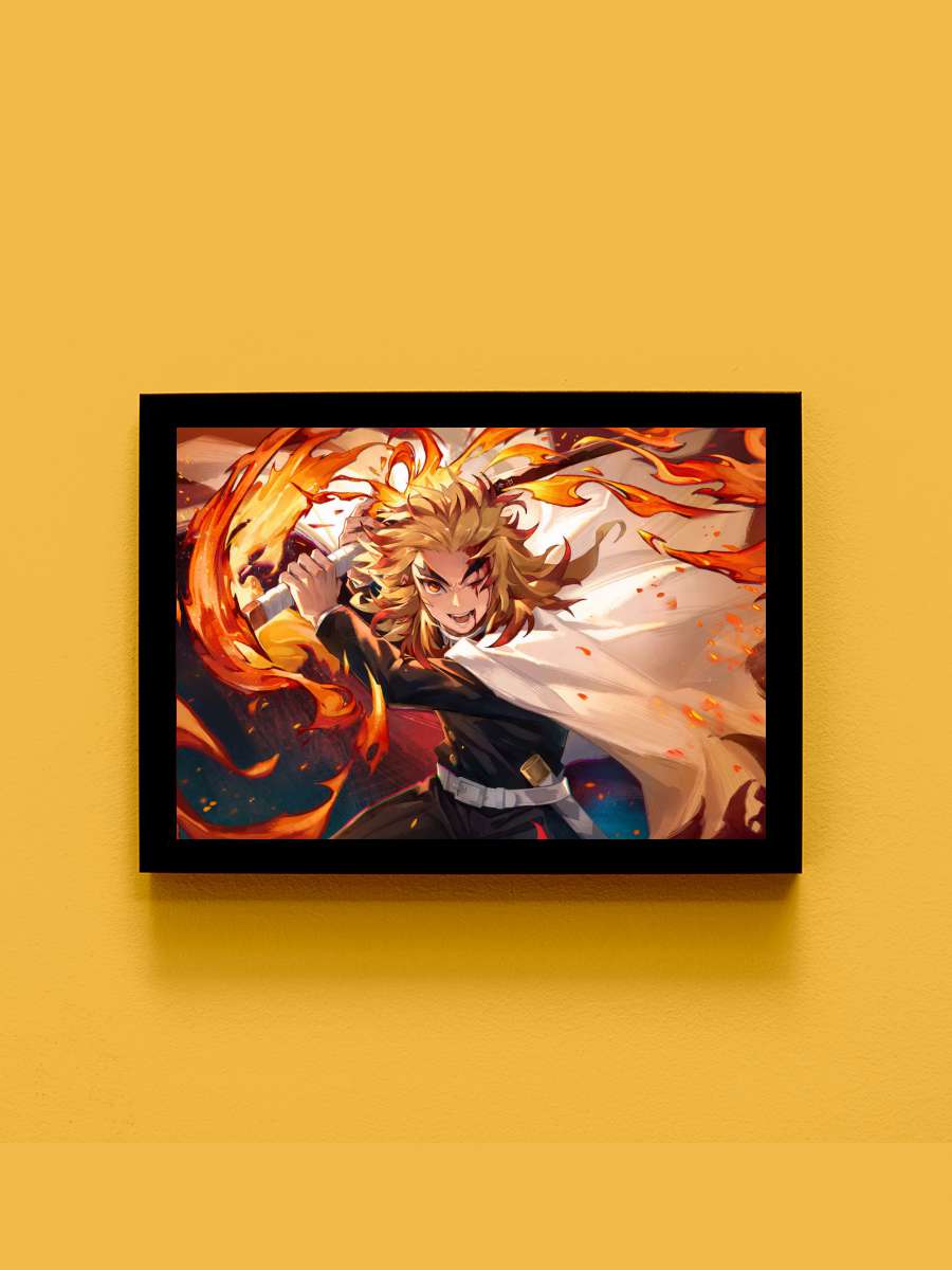 Demon Slayer Rengoku Anime Tablo Siyah Çerçeveli Yüksek Kalite Anime Duvar Poster Tablo - En İyi Fiyatlarla
