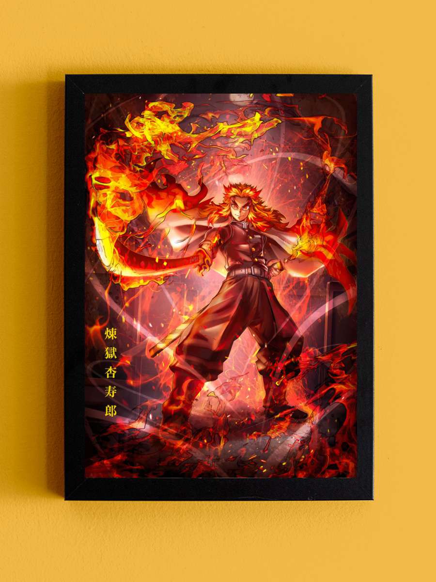 Demon Slayer Rengoku Anime Tablo Siyah Çerçeveli Yüksek Kalite Anime Duvar Poster Tablo - En İyi Fiyatlarla