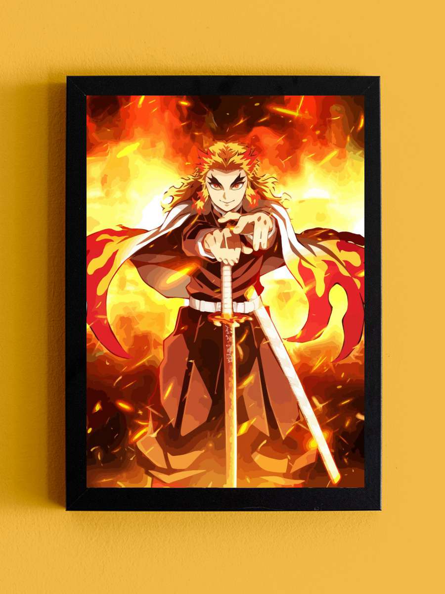 Demon Slayer Rengoku Anime Tablo Siyah Çerçeveli Yüksek Kalite Anime Duvar Poster Tablo - En İyi Fiyatlarla