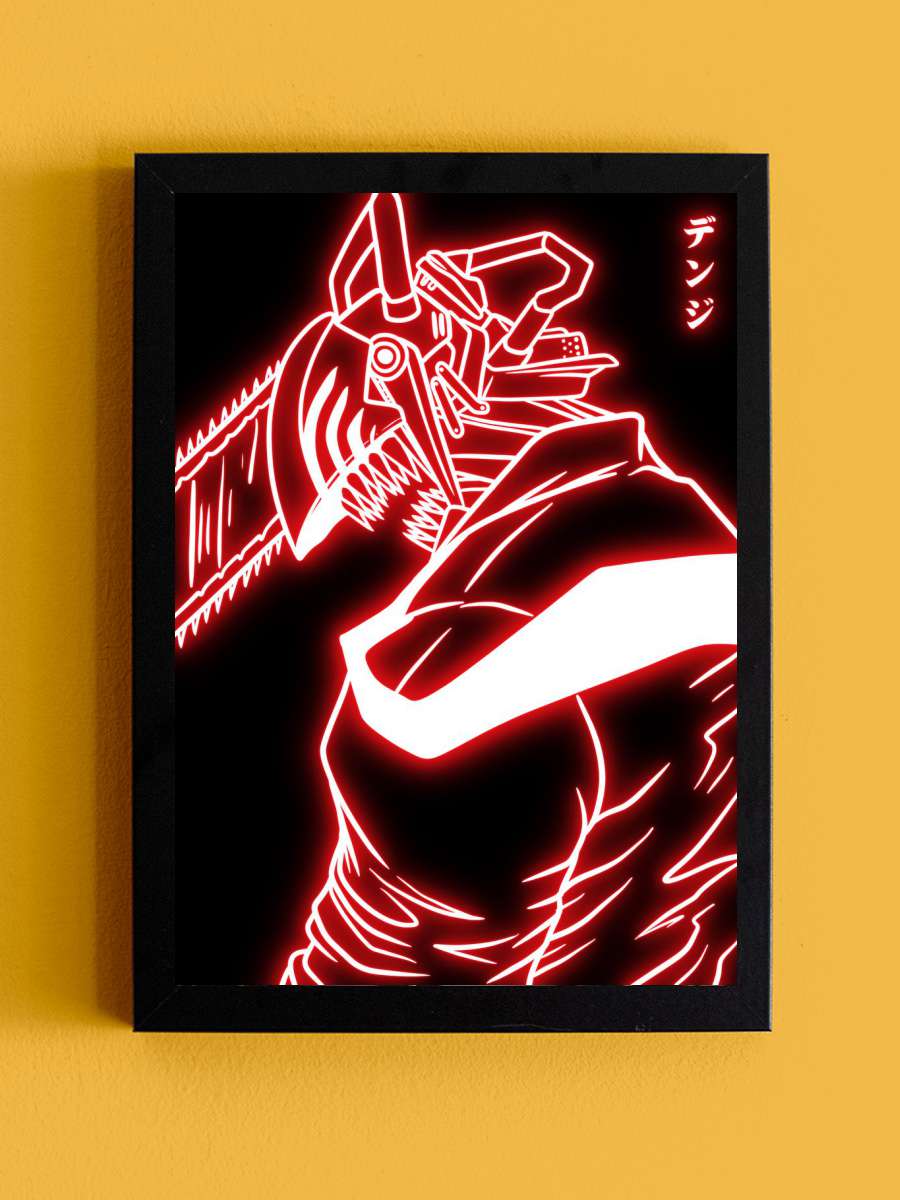 Denji Chainsaw man neon Anime Tablo Siyah Çerçeveli Yüksek Kalite Anime Duvar Poster Tablo - En İyi Fiyatlarla