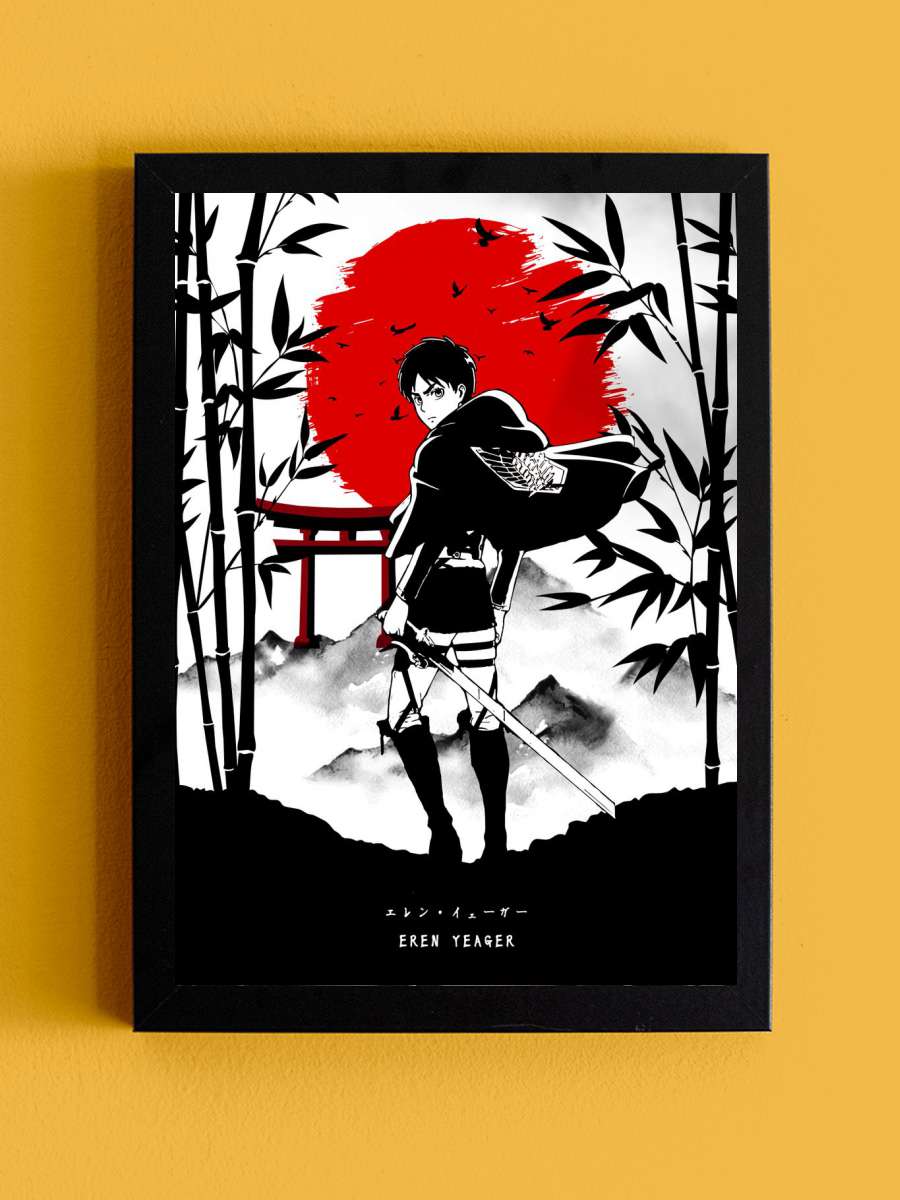 Eren Attack on Titan Anime Tablo Siyah Çerçeveli Yüksek Kalite Anime Duvar Poster Tablo - En İyi Fiyatlarla