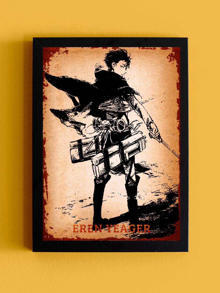 Eren Attack on titan Anime Tablo Siyah Çerçeveli Yüksek Kalite Anime Duvar Poster Tablo - En İyi Fiyatlarla