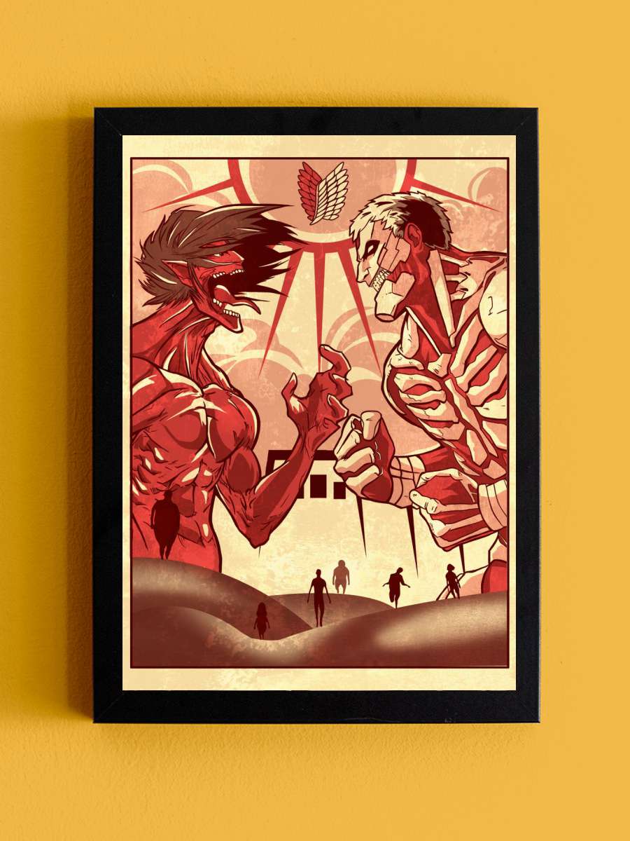 Eren vs Reiner Titans Anime Tablo Siyah Çerçeveli Yüksek Kalite Anime Duvar Poster Tablo - En İyi Fiyatlarla