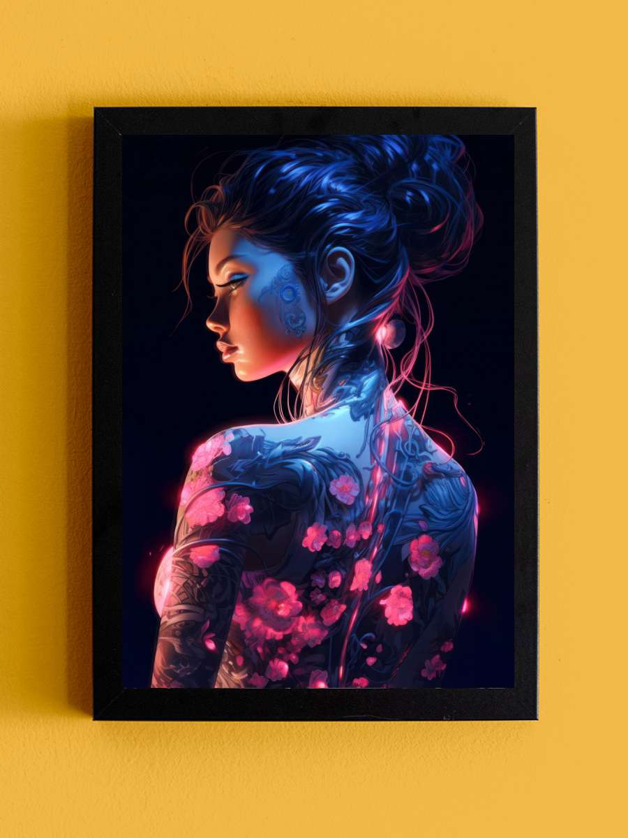 Floral Cyberpunk Girl Anime Tablo Siyah Çerçeveli Yüksek Kalite Anime Duvar Poster Tablo - En İyi Fiyatlarla