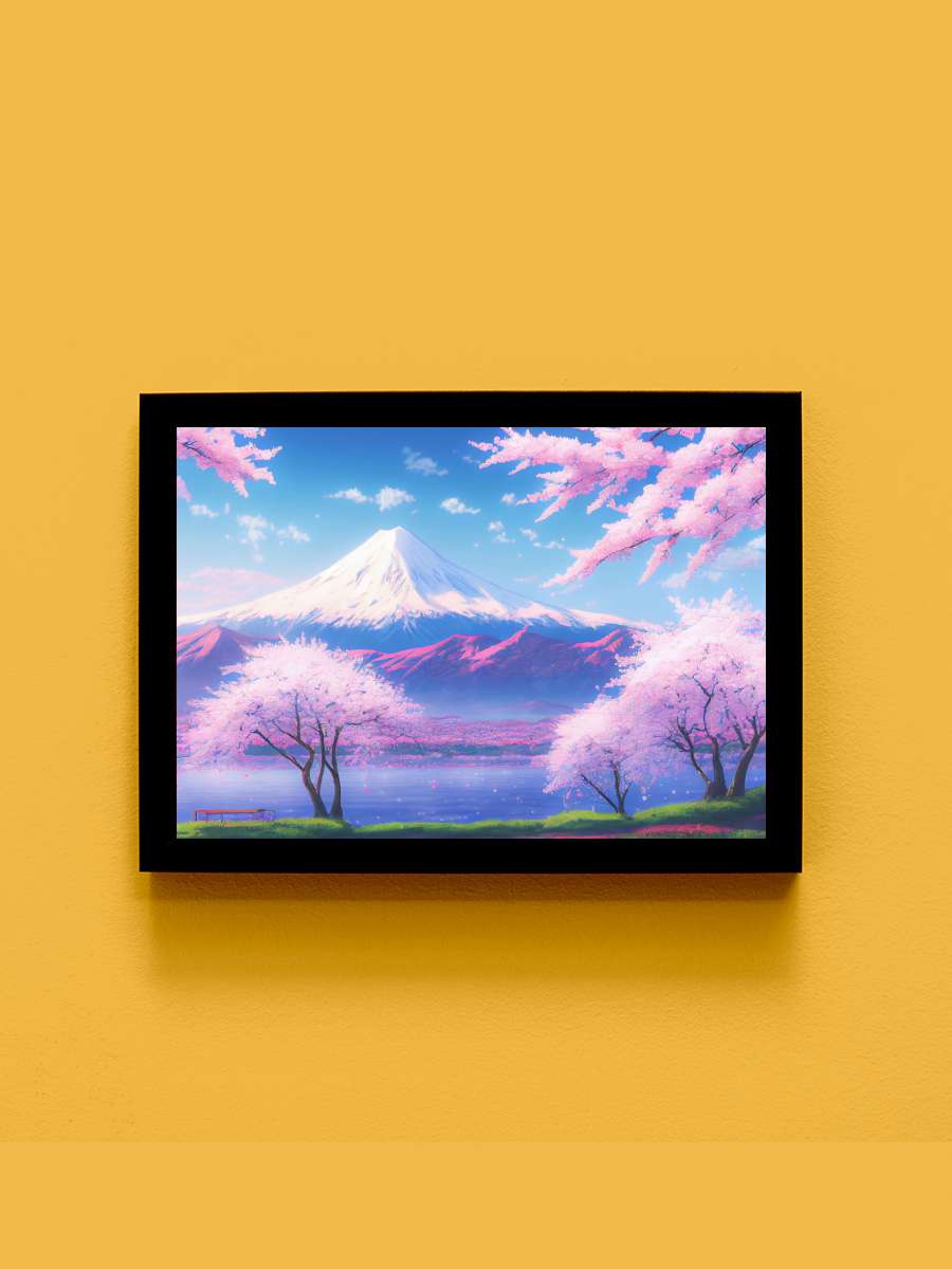 Fuji Mount sakura trees Anime Tablo Siyah Çerçeveli Yüksek Kalite Anime Duvar Poster Tablo - En İyi Fiyatlarla
