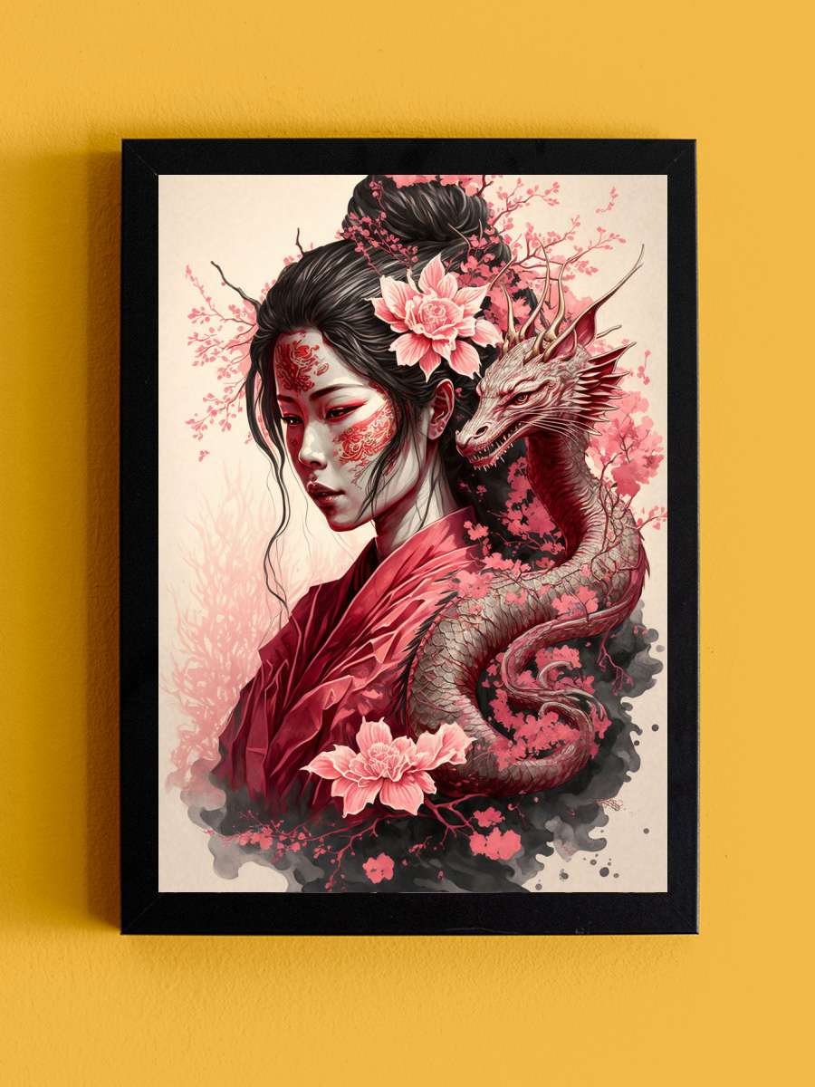 Geisha Dragon Anime Tablo Siyah Çerçeveli Yüksek Kalite Anime Duvar Poster Tablo - En İyi Fiyatlarla