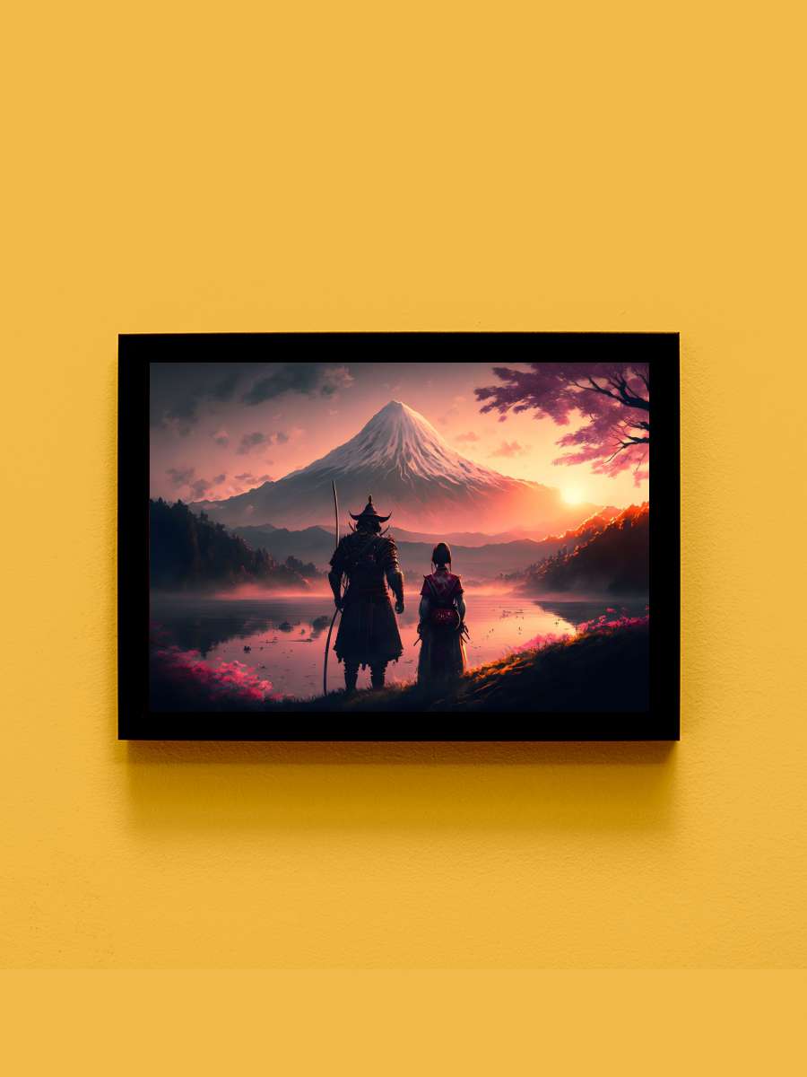 Geisha Samurai Mount Fuji Anime Tablo Siyah Çerçeveli Yüksek Kalite Anime Duvar Poster Tablo - En İyi Fiyatlarla